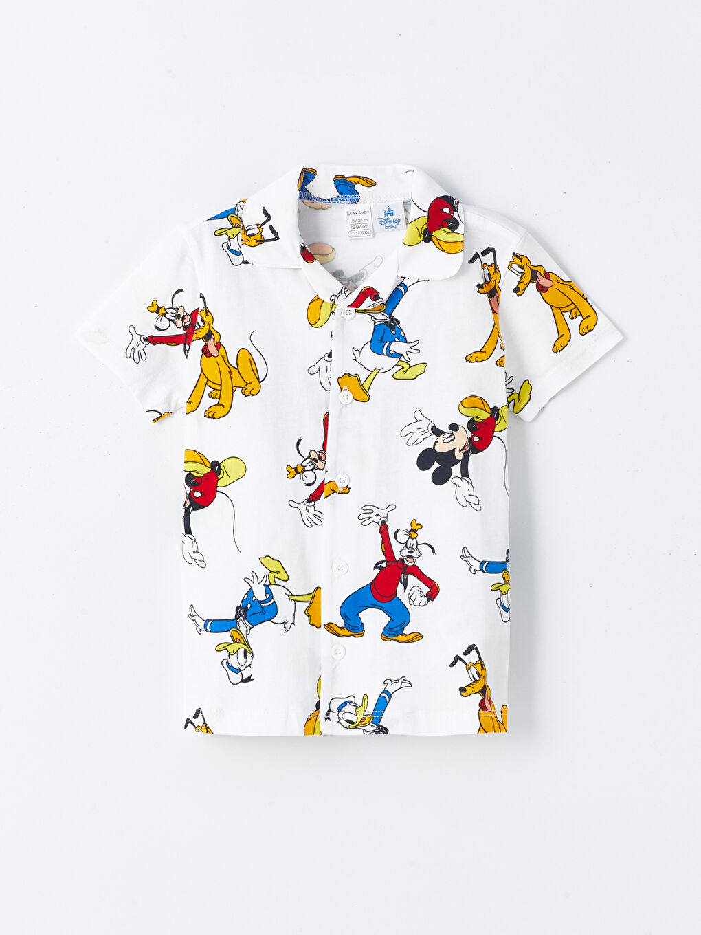 LCW baby Ekru Baskılı Polo Yaka Kısa Kollu Mickey Mouse Baskılı Erkek Bebek Pijama Takımı - 1