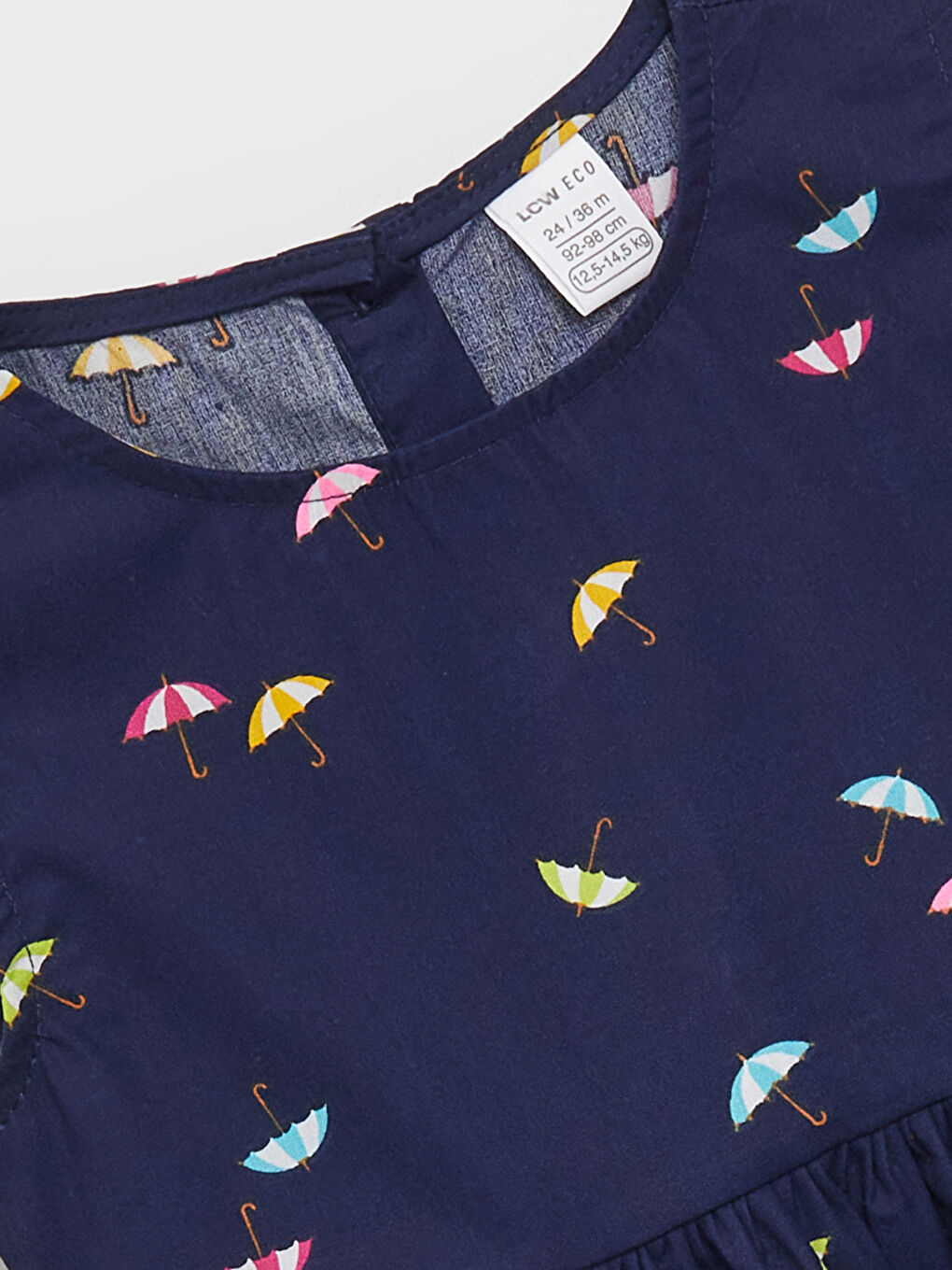 Lacivert Bisiklet Yaka Desenli Kız Bebek Elbise-1