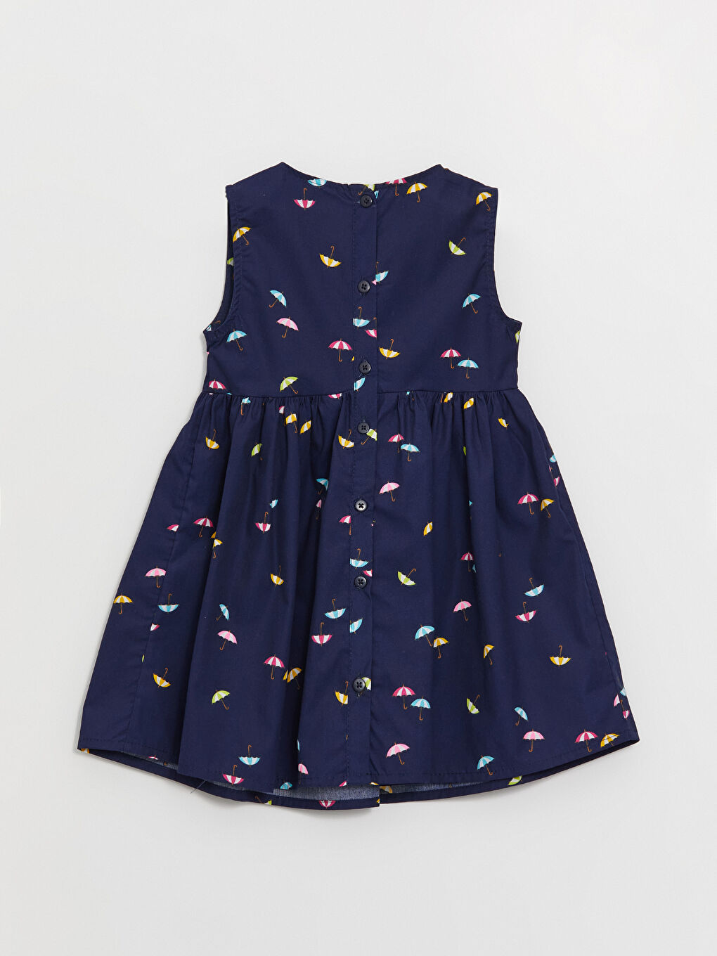 Lacivert Bisiklet Yaka Desenli Kız Bebek Elbise-2