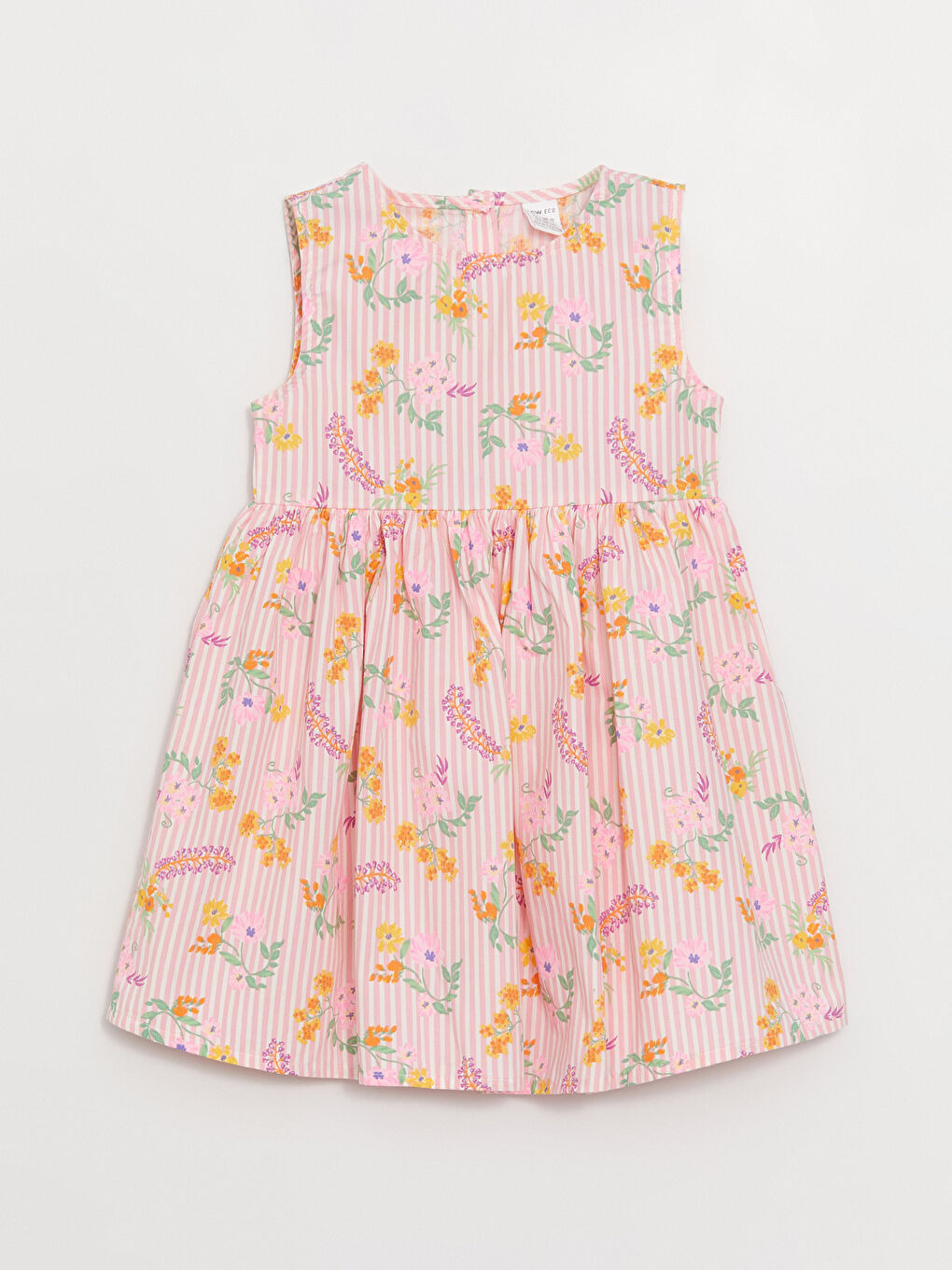 Pembe Bisiklet Yaka Çiçekli Kız Bebek Elbise