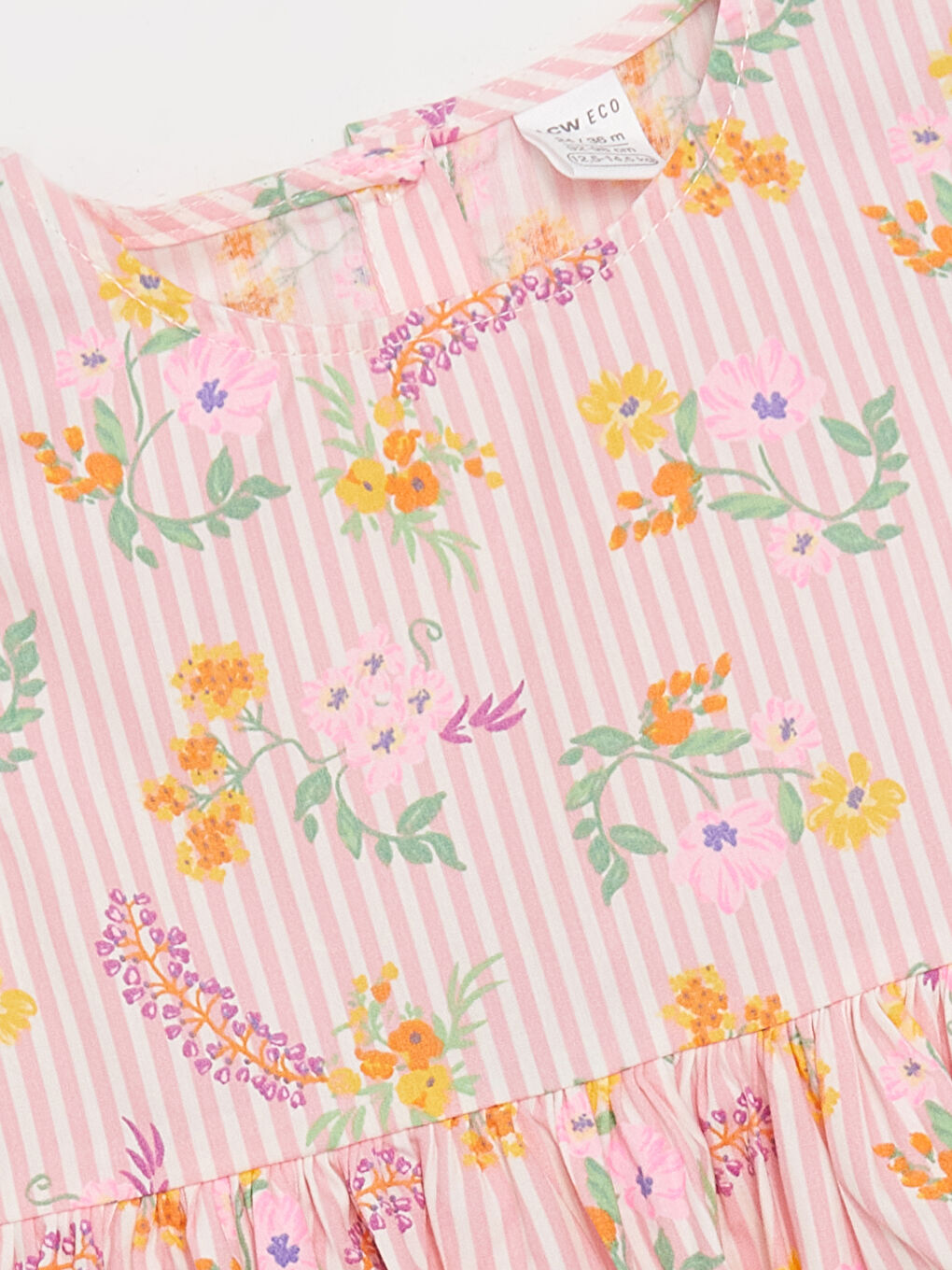 Pembe Bisiklet Yaka Çiçekli Kız Bebek Elbise-1