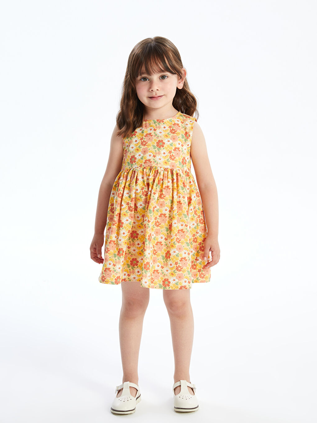 Sarı Bisiklet Yaka Çiçekli Kız Bebek Elbise-1