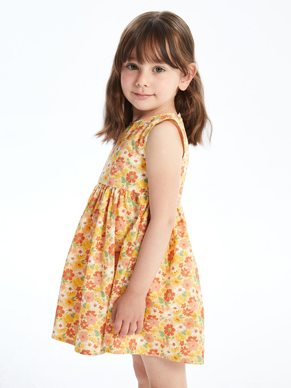 Sarı Bisiklet Yaka Çiçekli Kız Bebek Elbise-2