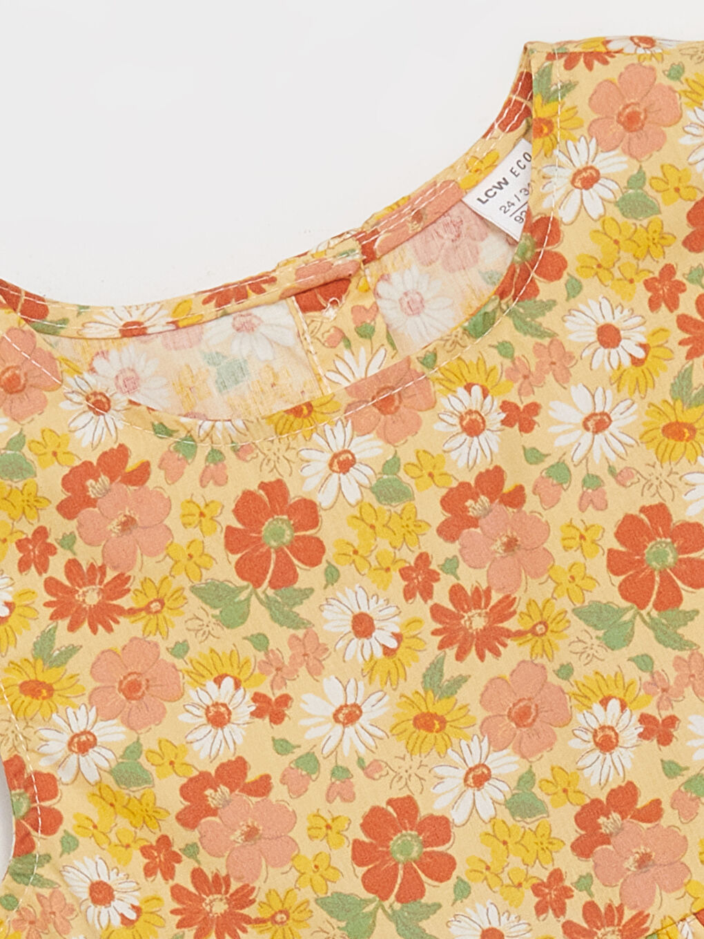 Sarı Bisiklet Yaka Çiçekli Kız Bebek Elbise-4