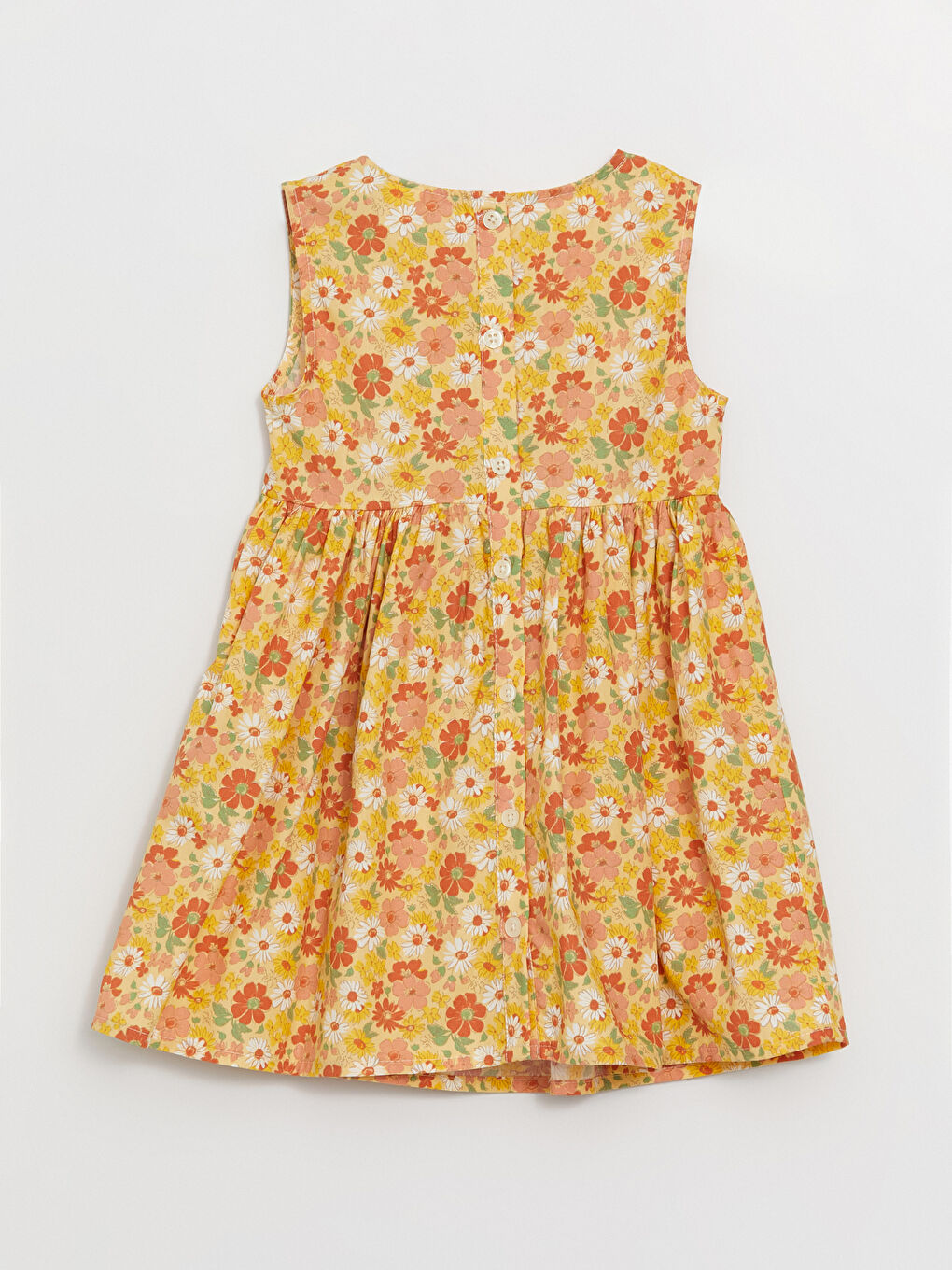 Sarı Bisiklet Yaka Çiçekli Kız Bebek Elbise-5