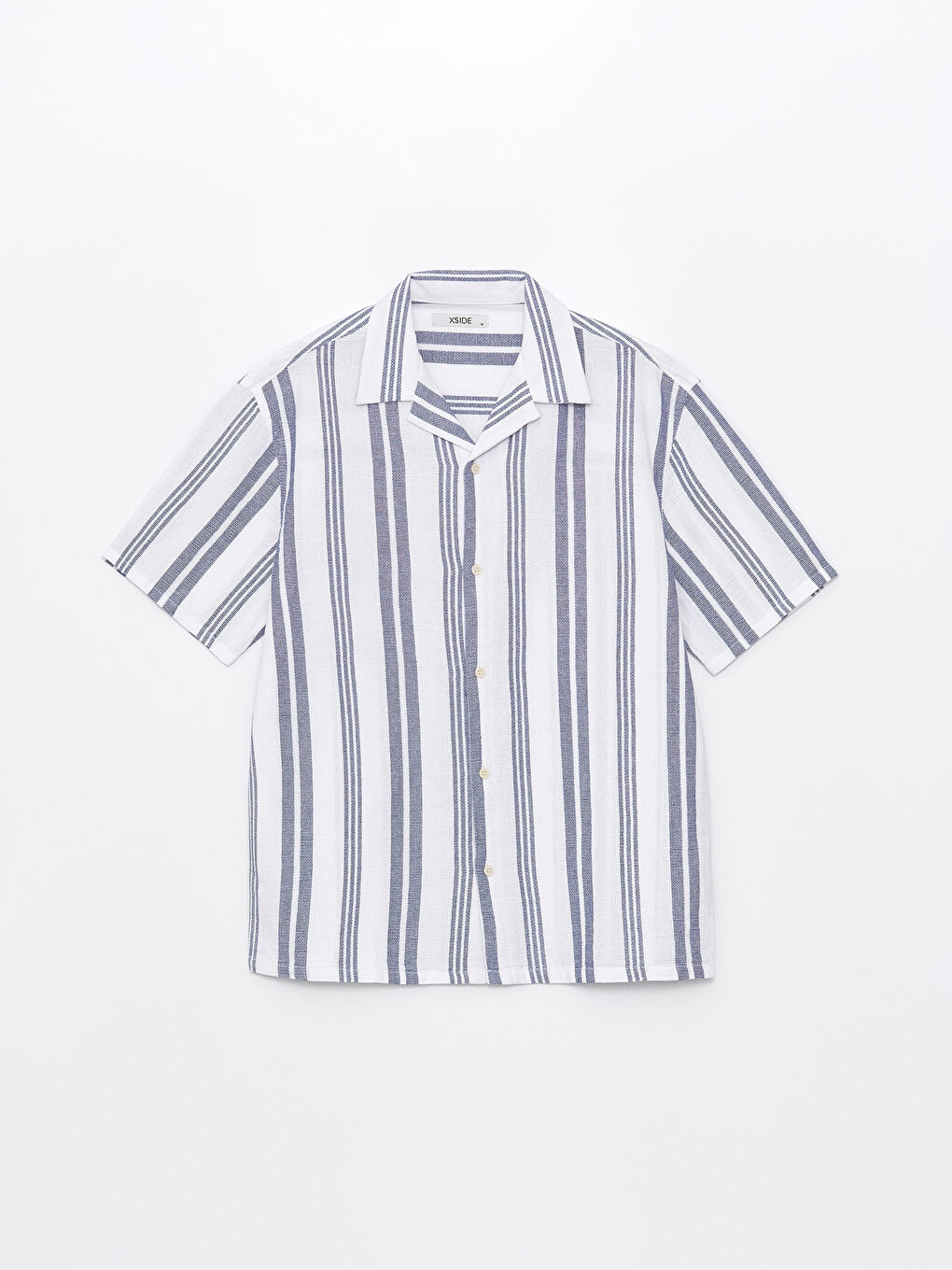 Рубашка мужская в полоску стандартного кроя с коротким рукавом-5