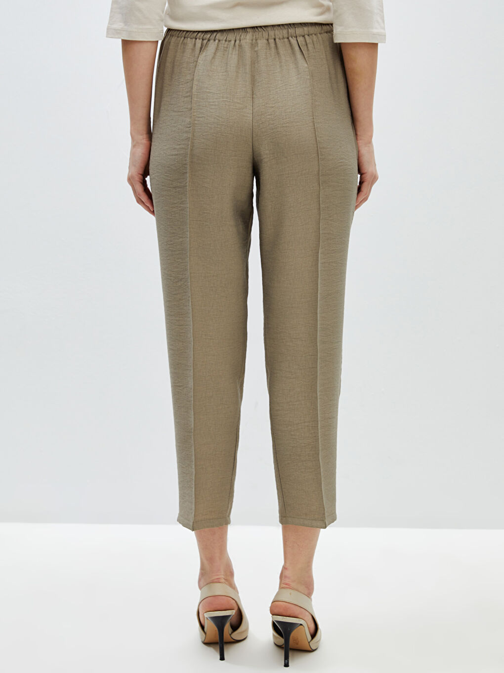 Haki Beli Lastikli Rahat Kalıp Kadın Pantolon-8