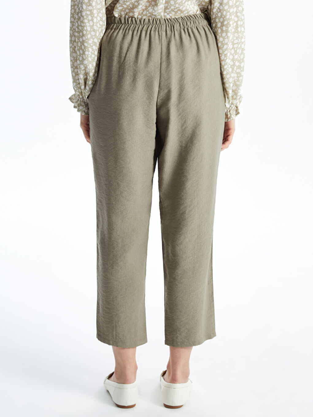 Haki Beli Lastikli Rahat Kalıp Kadın Pantolon-6