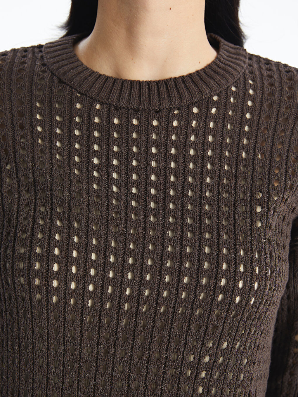 Crew Neck Ajour Long Sleeve Women's Tricot Sweater -S4DS99Z8-VBM