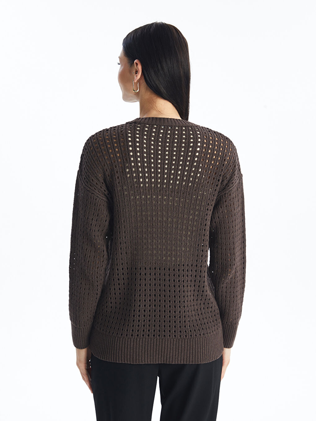 Crew Neck Ajour Long Sleeve Women's Tricot Sweater -S4DS99Z8-VBM