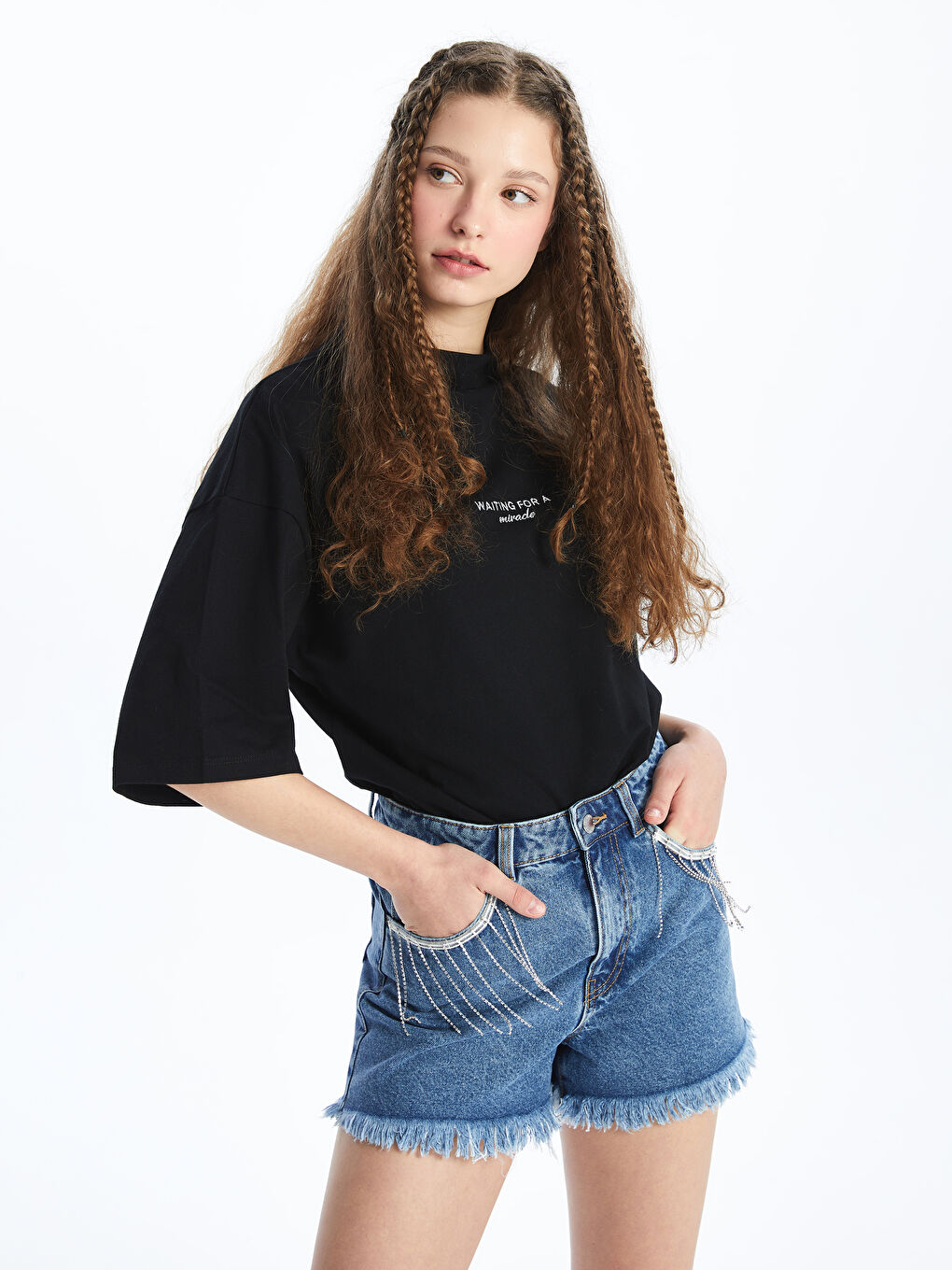 Standard Fit Stone Detailed Women's Denim Shorts -S4DT15Z8-507