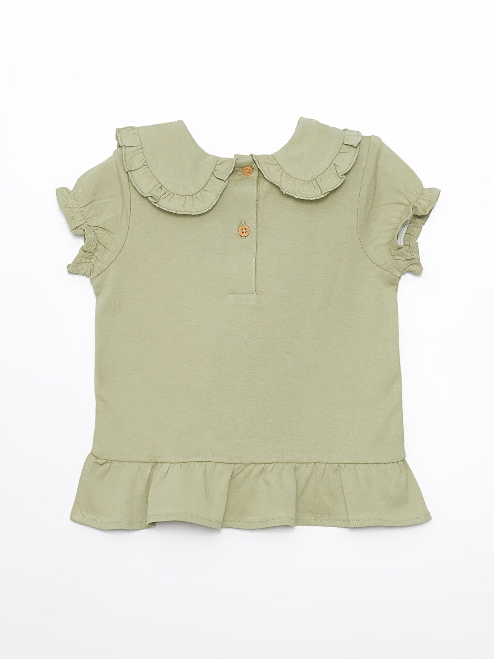 Yeşil Bebe Yaka Kız Bebek Bebek Tişört-1