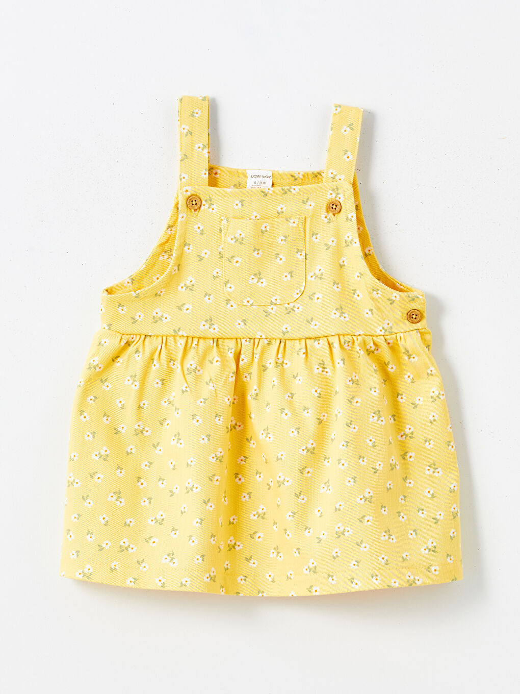 Sarı Kare Yaka Askılı Çiçekli Kız Bebek Salopet