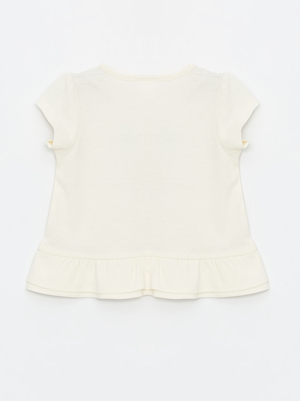 Ekru Bisiklet Yaka Baskılı Kız Bebek Tişört-1