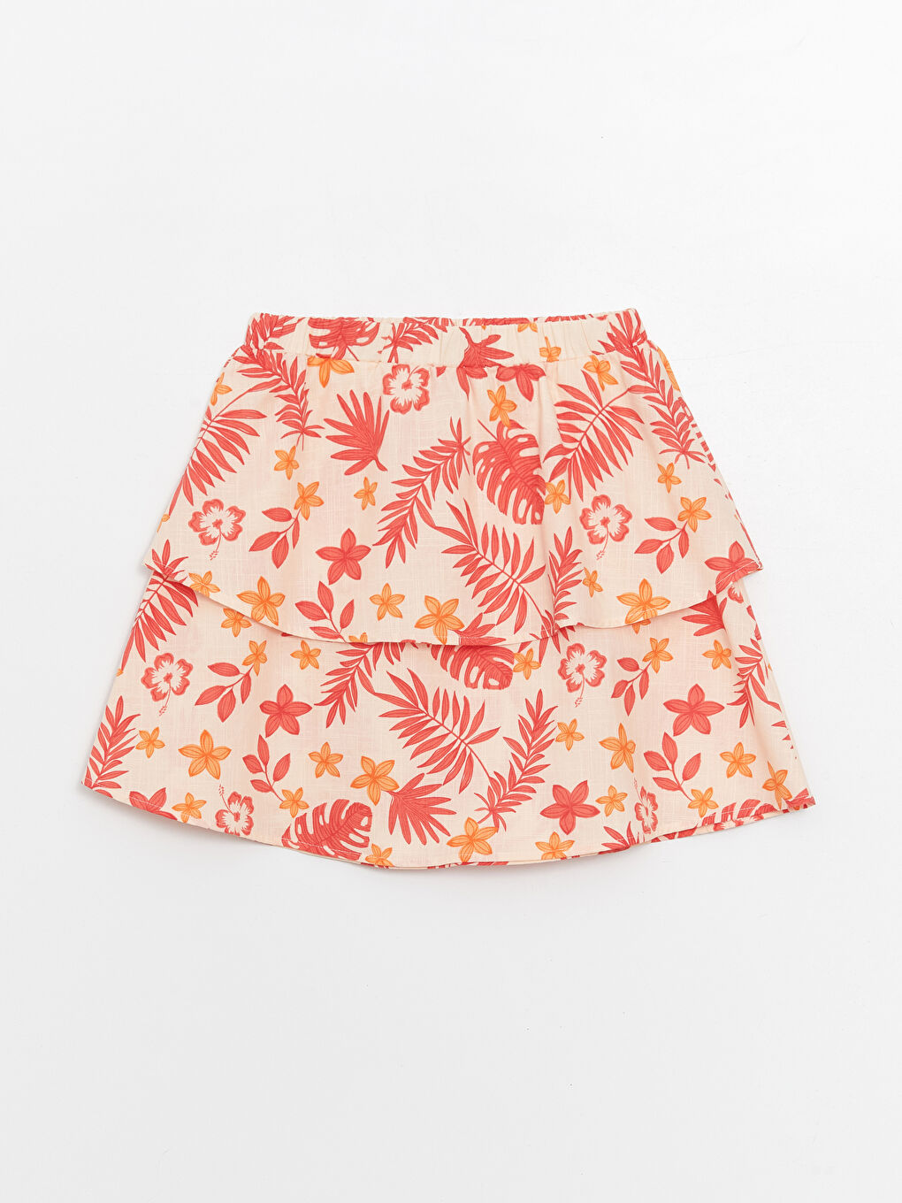 Mercan Beli Lastikli Çiçekli Kız Çocuk Etek