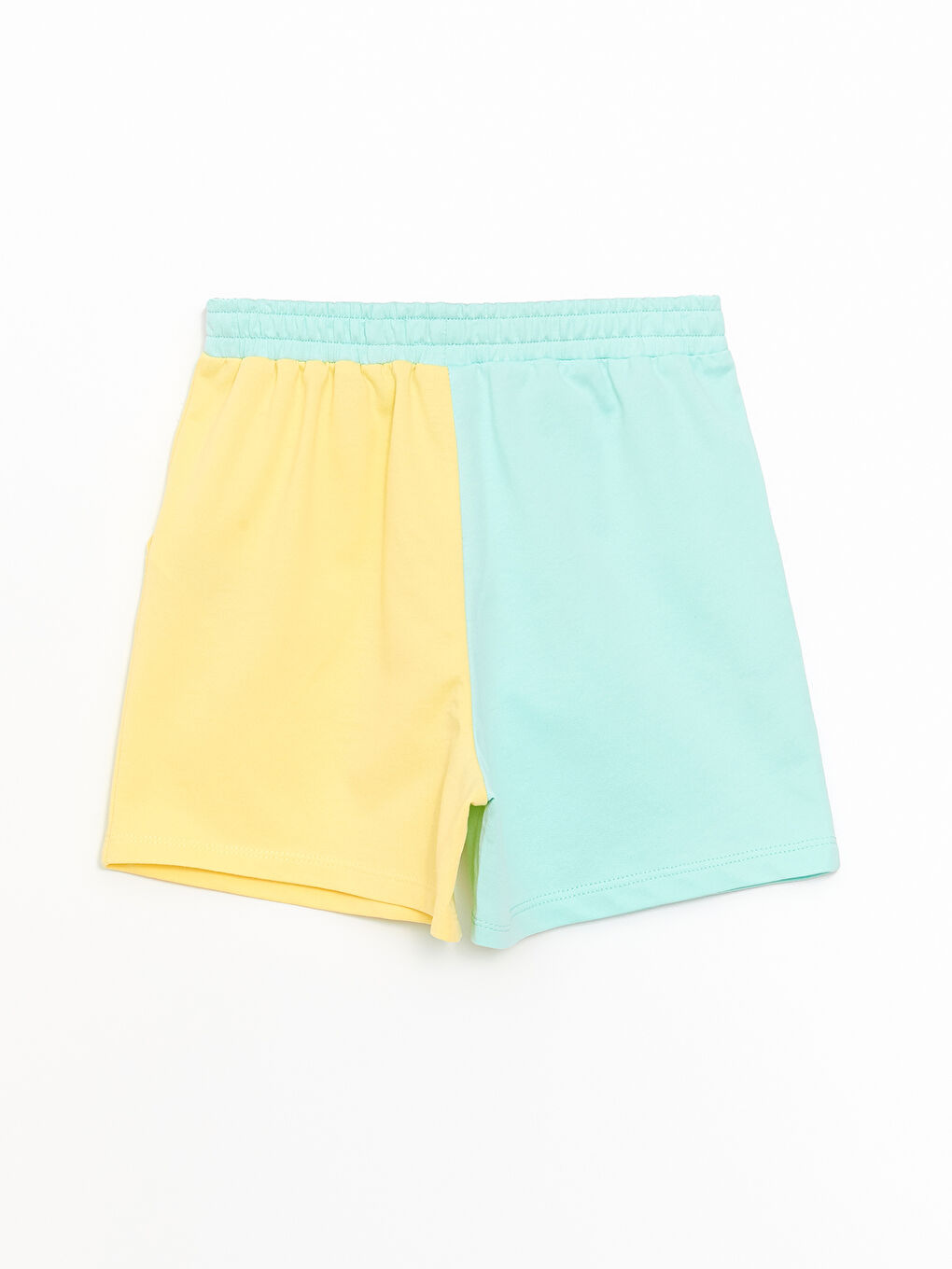 Turkuaz Beli Lastikli Renk Bloklu Kız Çocuk Şort-1