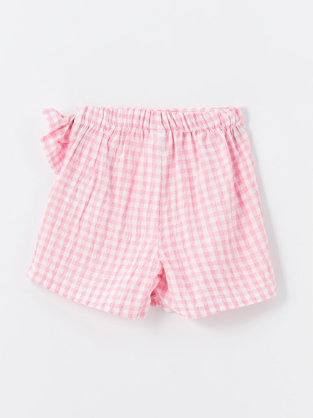 Pembe Beli Lastikli Ekose Kız Çocuk Şort Etek-1