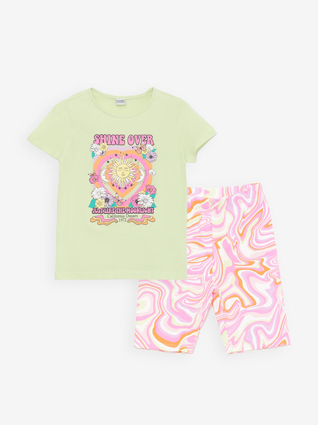 Crew Neck Printed Short Sleeve Girls T-Shirt and Tights -S4DU52Z4-FYA