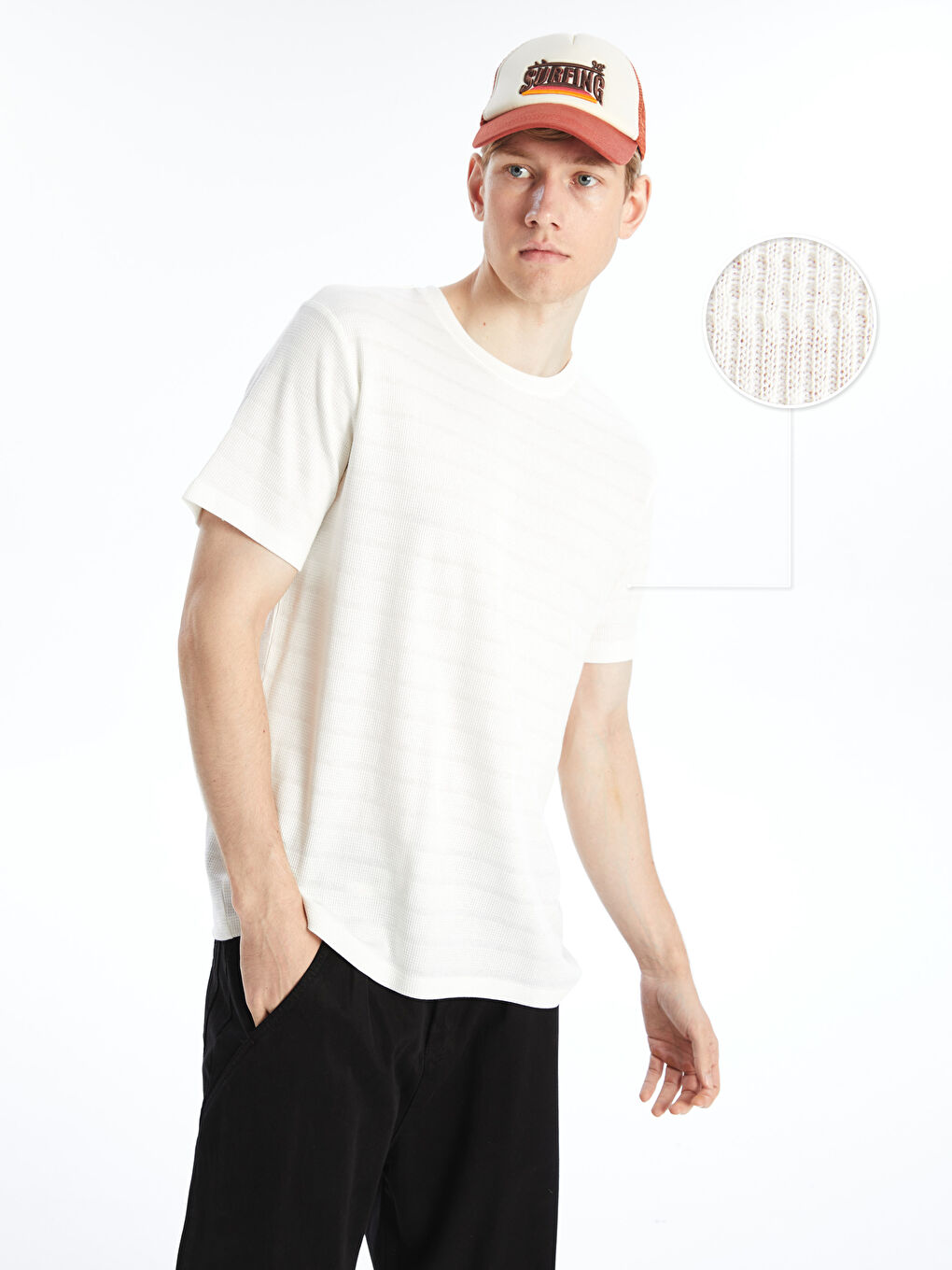 Crew Neck Short Sleeve Combed Cotton Men's Textured T-Shirt -S4DU70Z8-R9J
