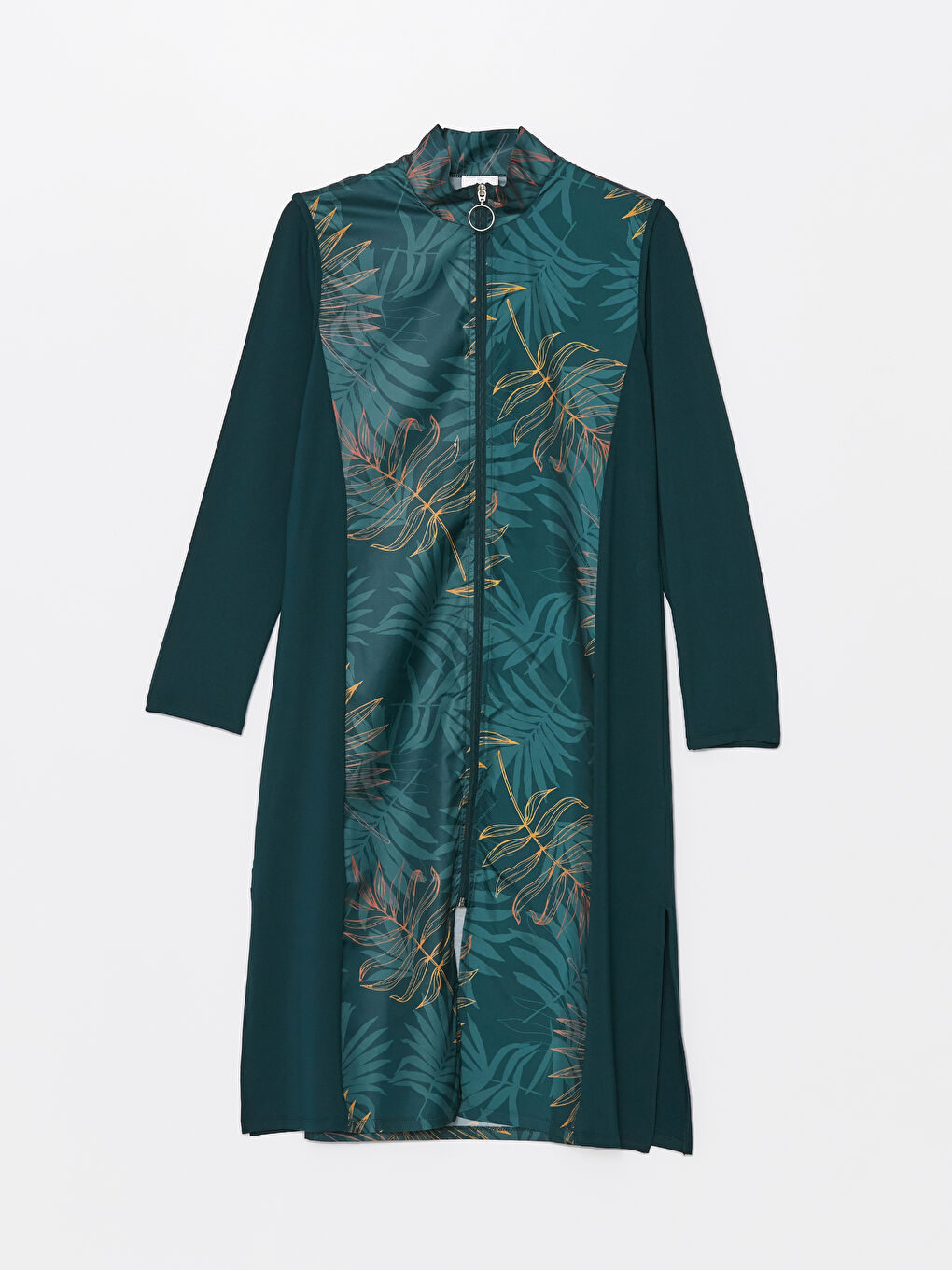 Yeşil Dik Yaka Desenli Kadın Tesettür Mayo Üst