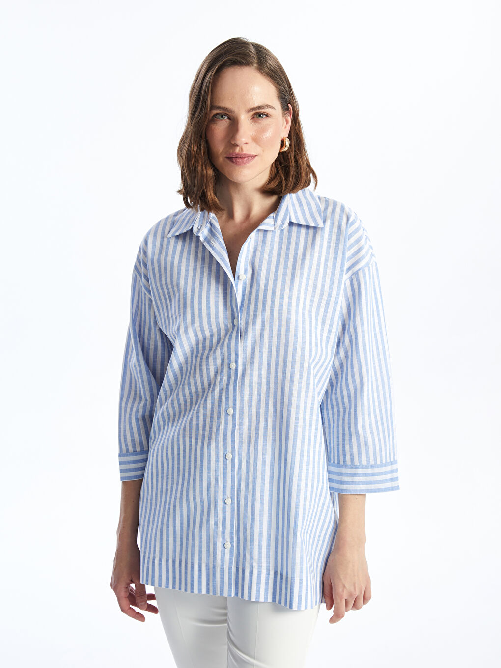 LCWAIKIKI Classic Striped Oversize Women's Shirt -S4DV25Z8