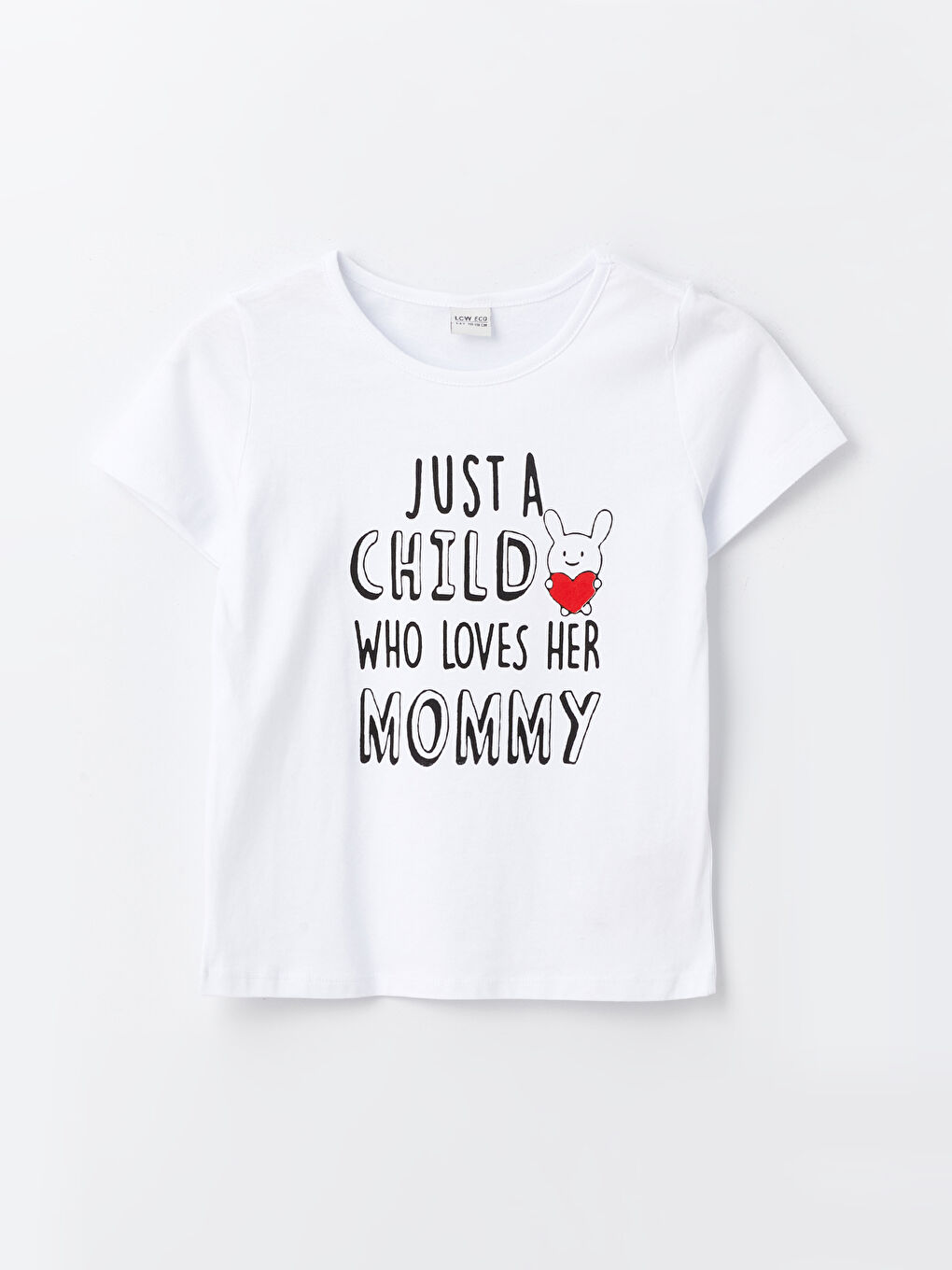 Beyaz Bisiklet Yaka Baskılı Kısa Kollu Kız Çocuk Tişört