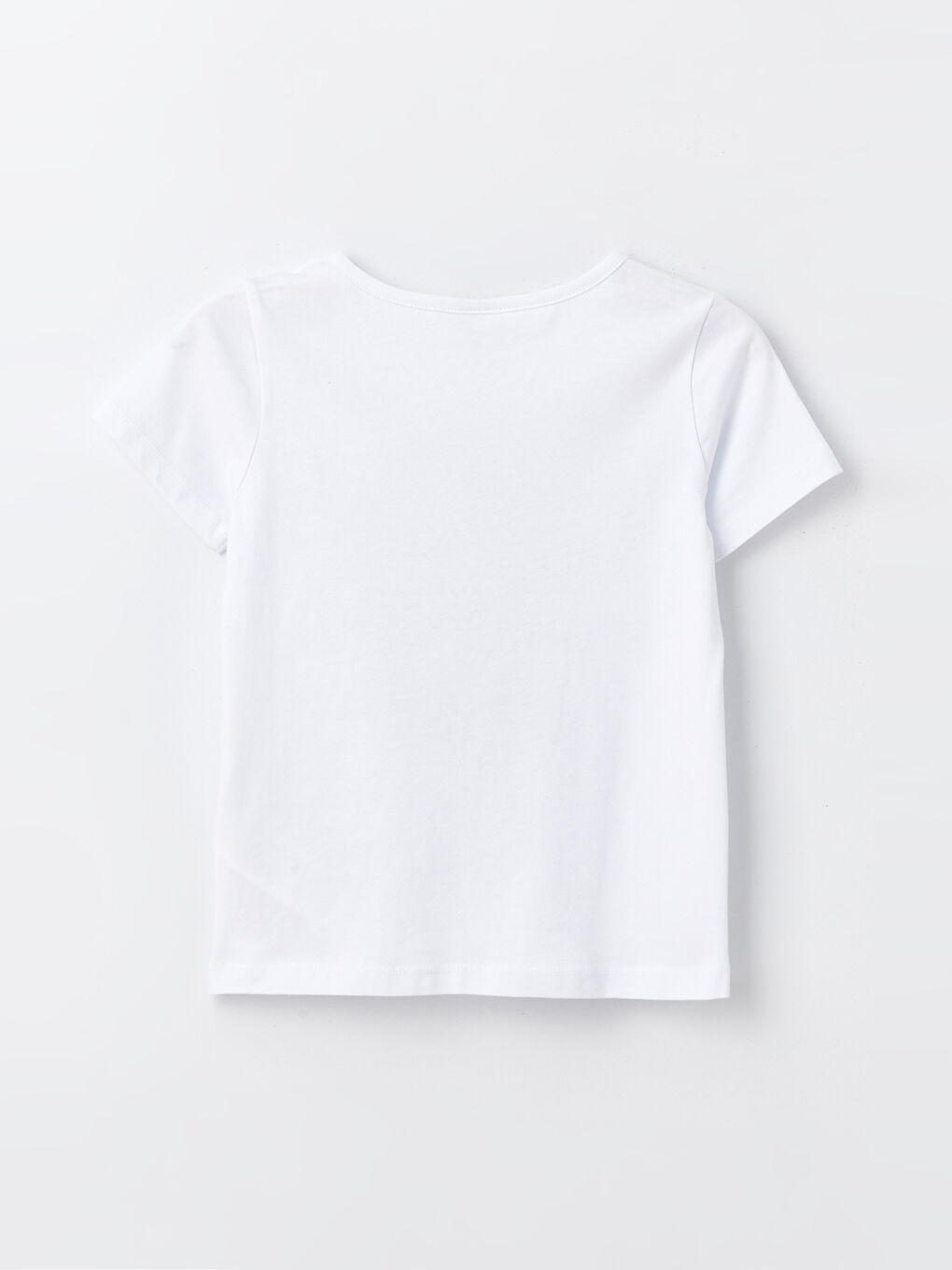 Beyaz Bisiklet Yaka Baskılı Kısa Kollu Kız Çocuk Tişört-1