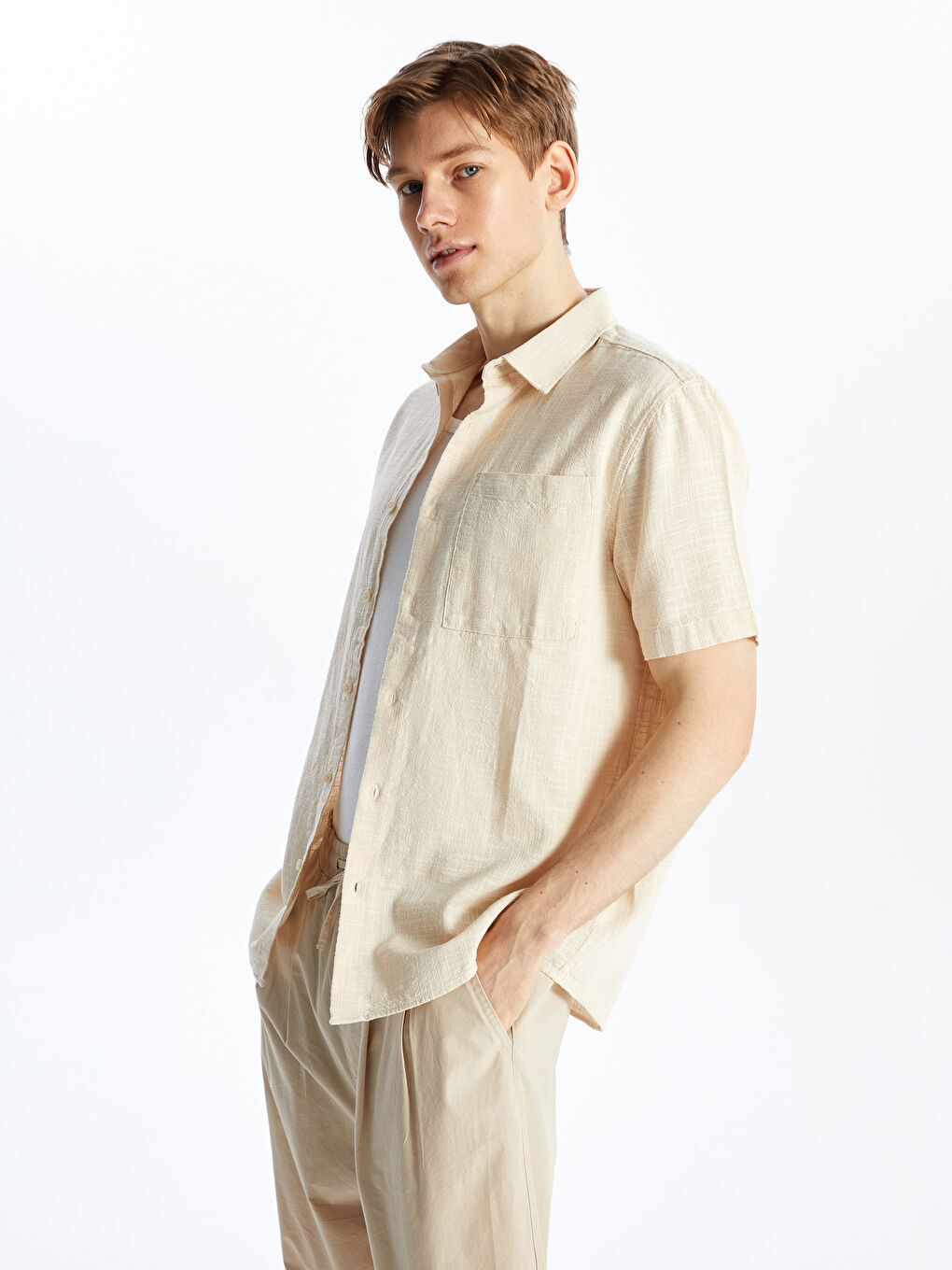 Regular Fit Short Sleeve Linen Blended Men's Shirt -S4DV70Z8-FT0