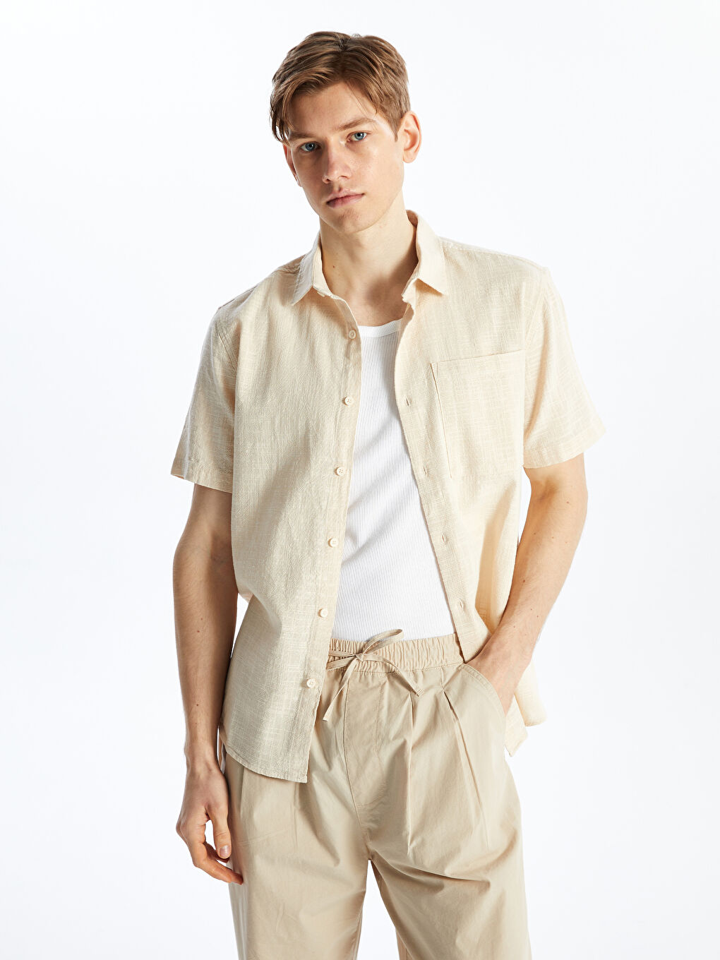 Regular Fit Short Sleeve Linen Blended Men's Shirt -S4DV70Z8-FT0