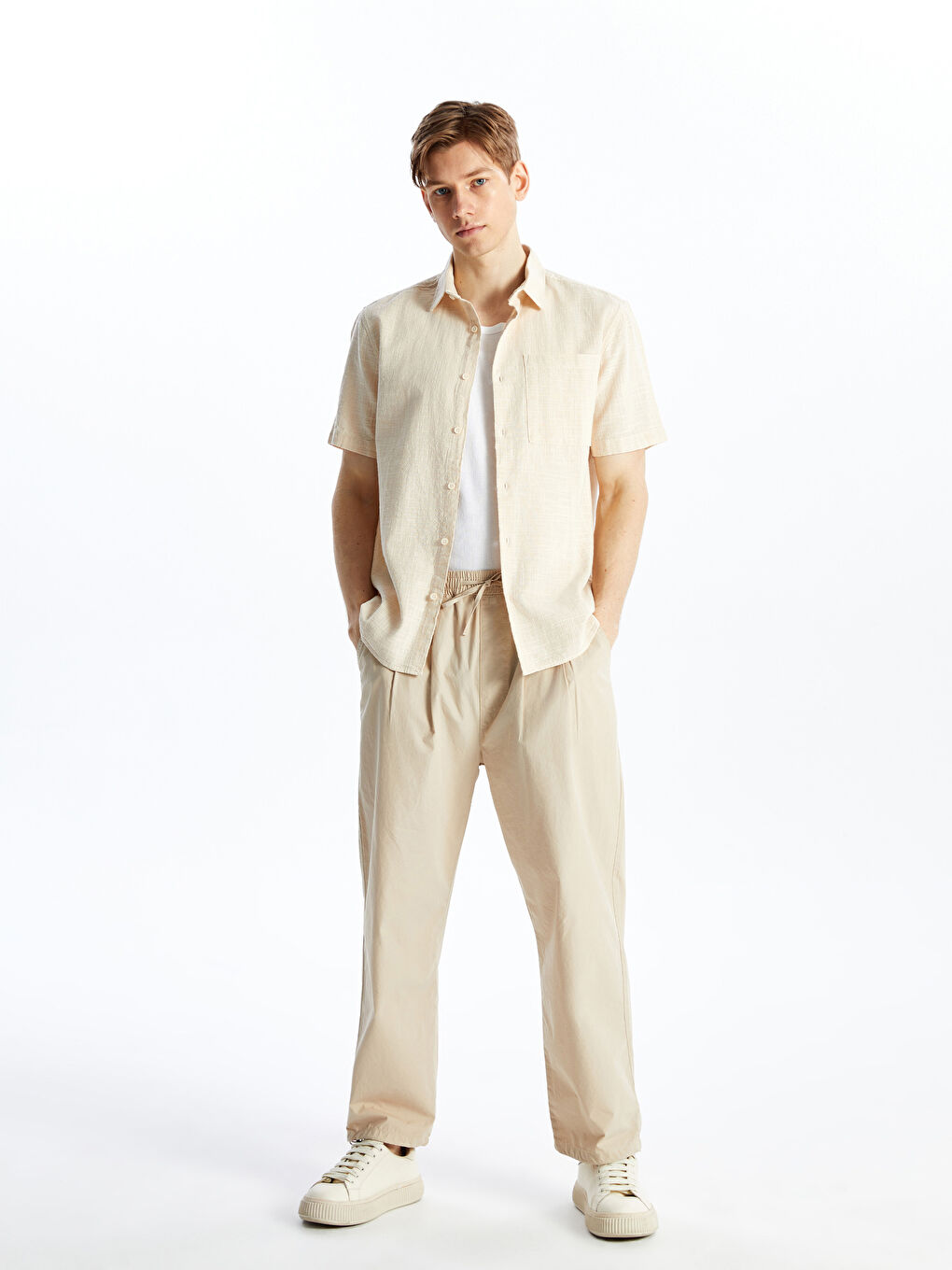 Regular Fit Short Sleeve Linen Blended Men's Shirt -S4DV70Z8-FT0