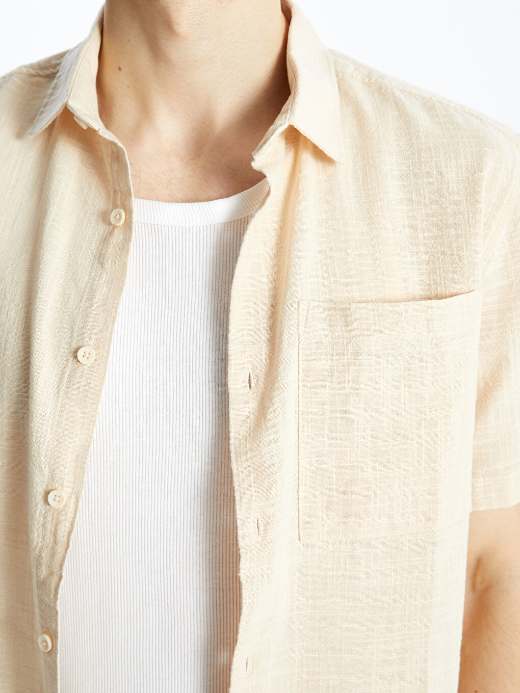 Regular Fit Short Sleeve Linen Blended Men's Shirt -S4DV70Z8-FT0