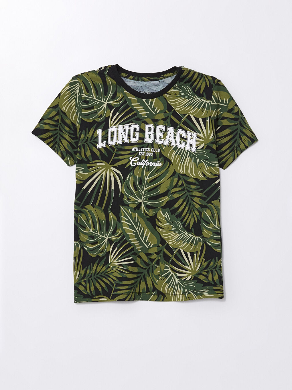 Haki Bisiklet Yaka Baskılı Kısa Kollu Erkek Çocuk Pijama Üst