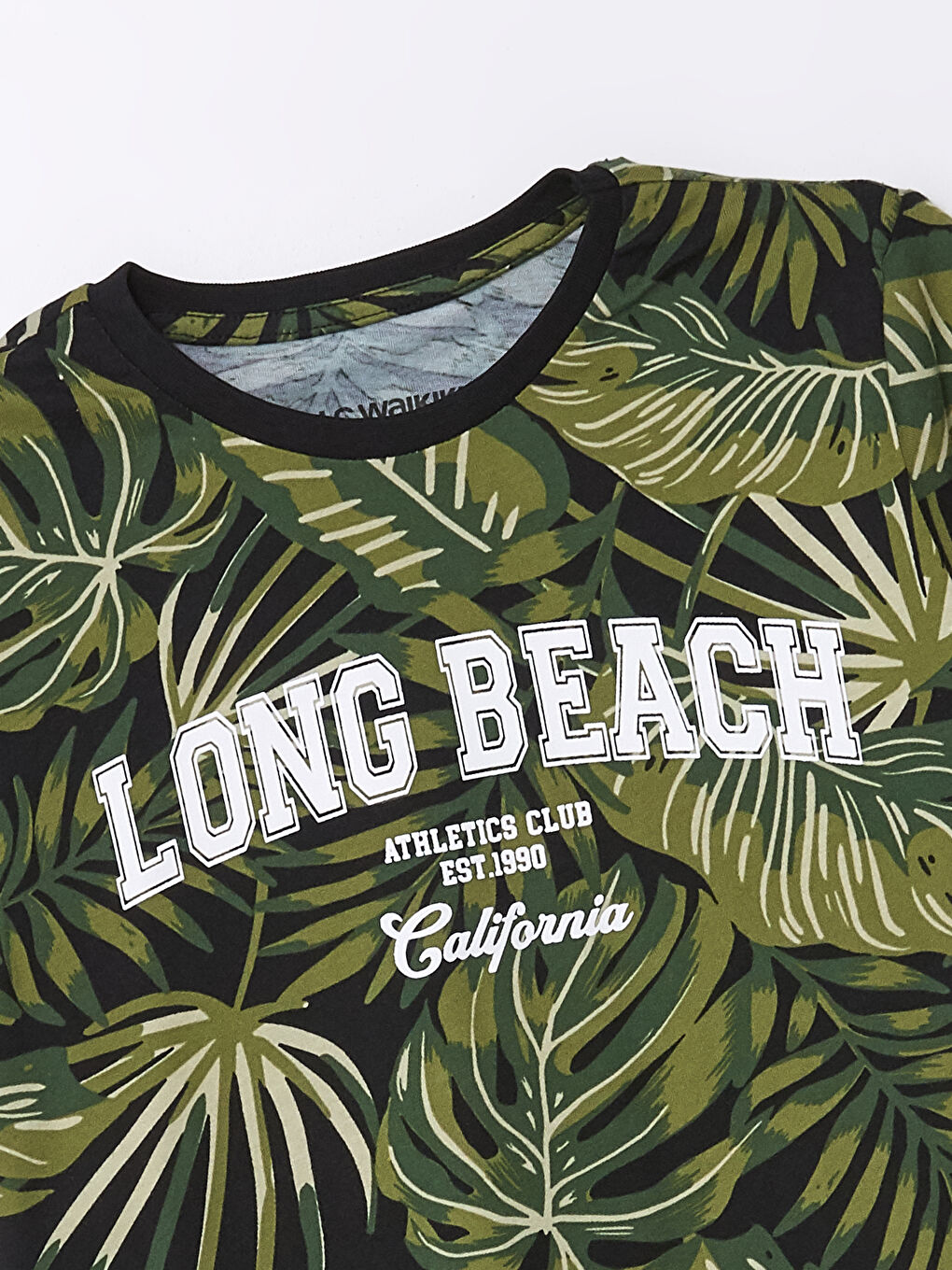 Haki Bisiklet Yaka Baskılı Kısa Kollu Erkek Çocuk Pijama Üst-2