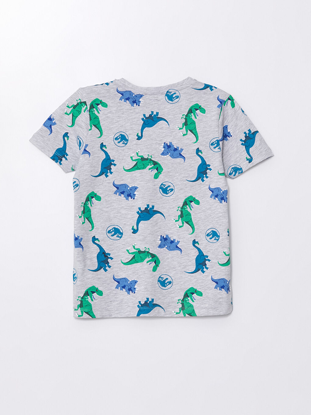 LCW Kids Gri Melanj Baskılı Bisiklet Yaka Jurassic World Baskılı Erkek Çocuk Şortlu Pijama Takımı - 3