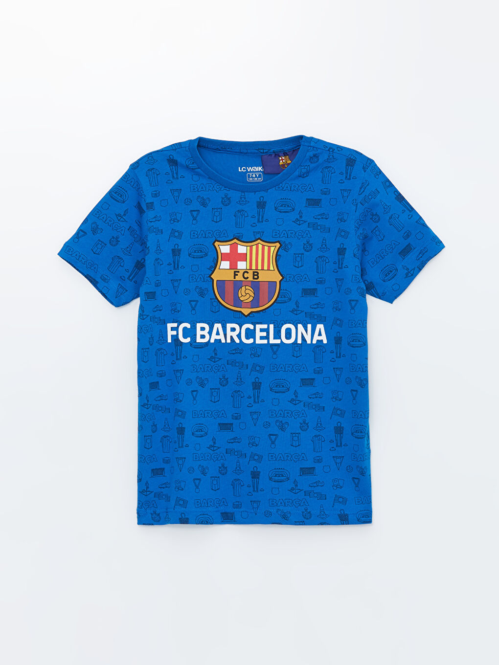 LCW Kids Mavi Bisiklet Yaka Barcelona Baskılı Erkek Çocuk Pijama Üst