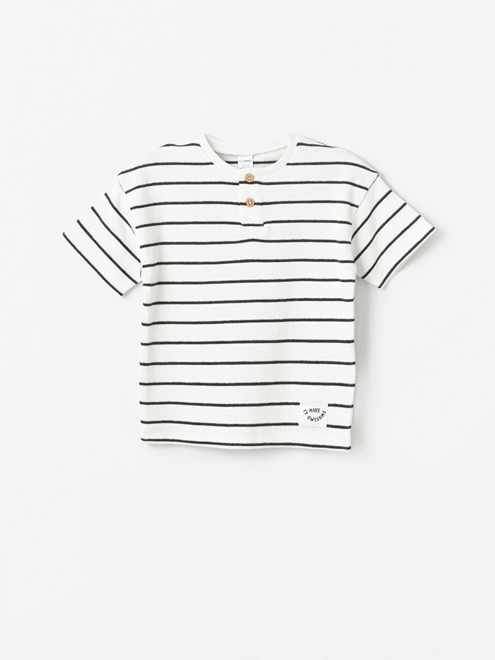 Ekru Bisiklet Yaka Kısa Kollu Çizgili Erkek Bebek Tişört
