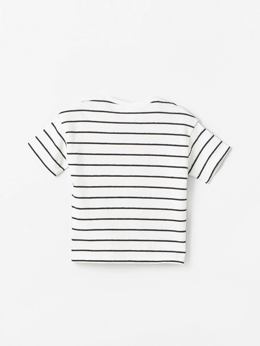 Ekru Bisiklet Yaka Kısa Kollu Çizgili Erkek Bebek Tişört-1