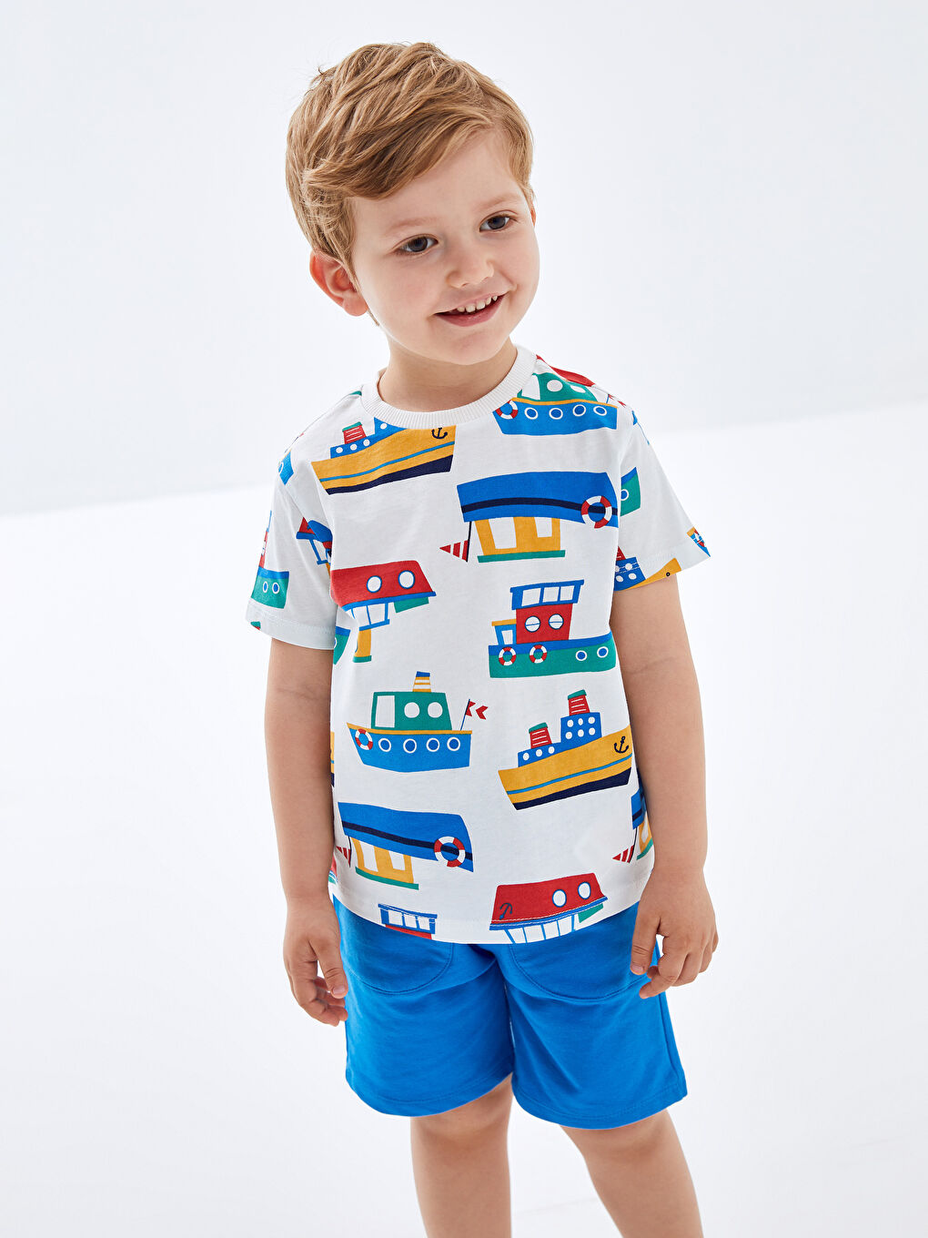 Crew Neck Short Sleeve Printed Baby Boy T-Shirt and Shorts 2-Piece Set -S4EA20Z1-LRA