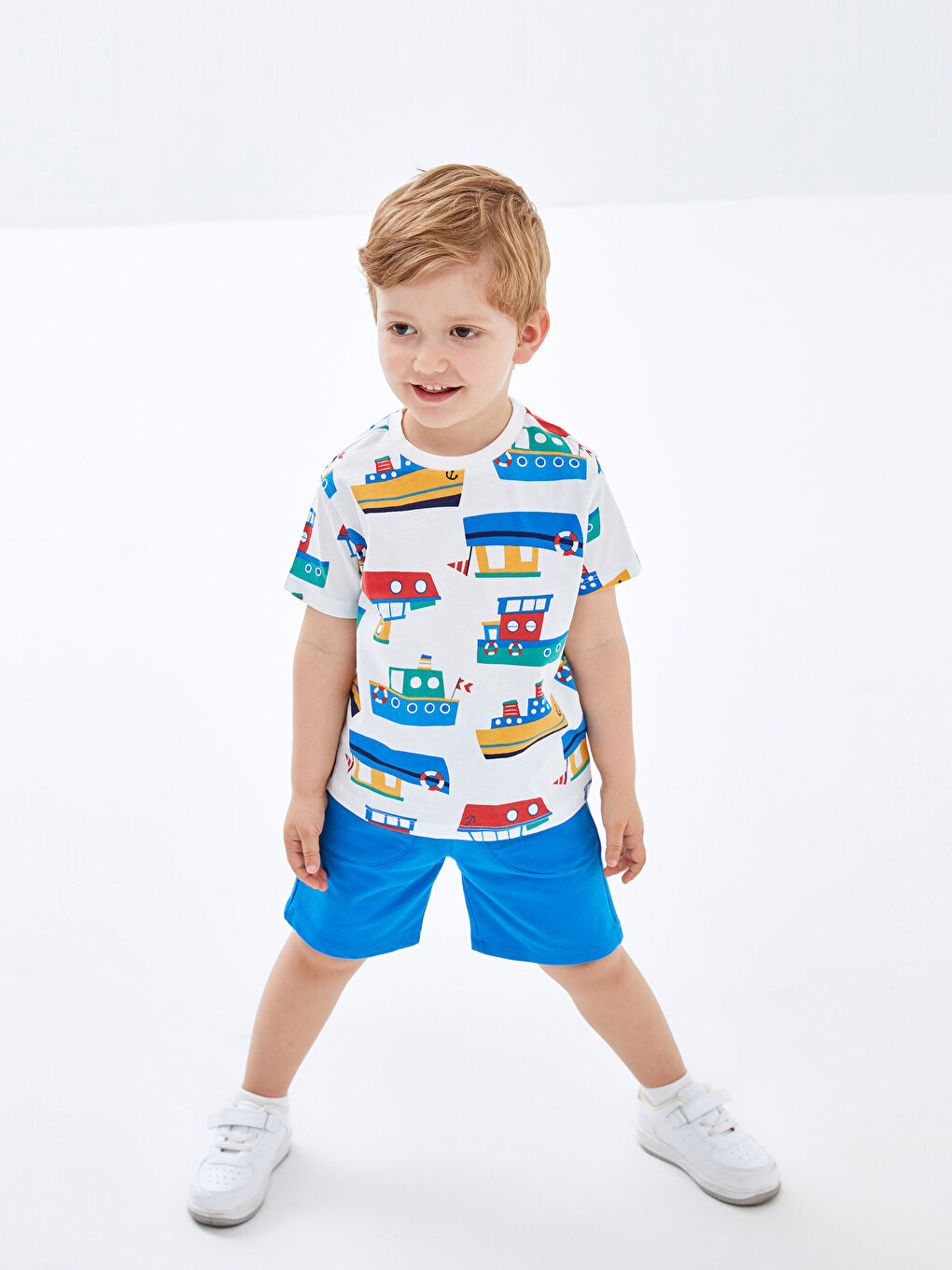 Crew Neck Short Sleeve Printed Baby Boy T-Shirt and Shorts 2-Piece Set -S4EA20Z1-LRA