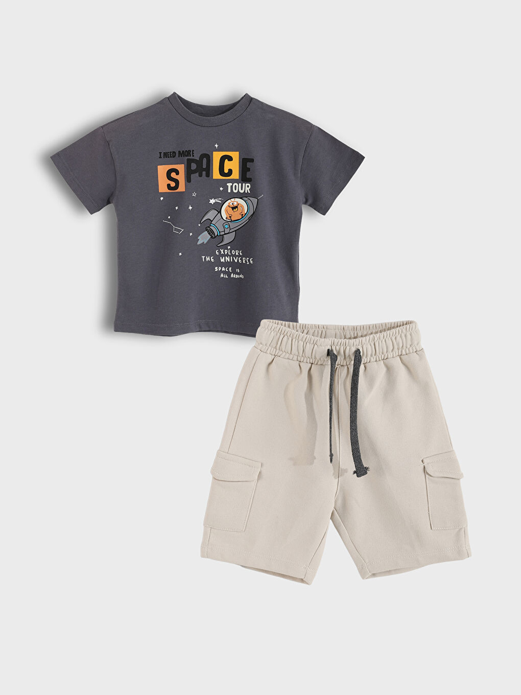 Rundhalsausschnitt Bedrucktes Baby Jungen T-Shirt und Shorts 2er-Pack Set