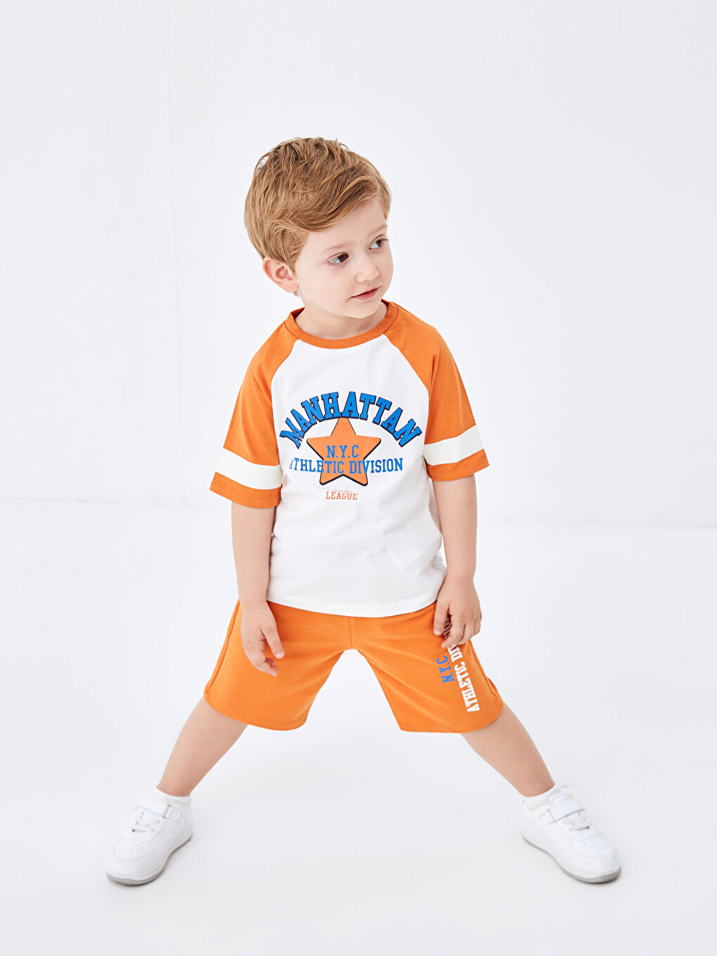 Crew Neck Printed Baby Boy T-Shirt and Shorts 2-Pack Set -S4EA43Z1-R9J