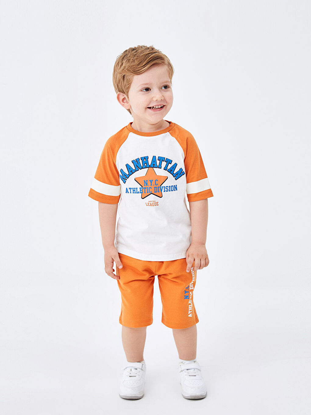 Crew Neck Printed Baby Boy T-Shirt and Shorts 2-Pack Set -S4EA43Z1-R9J