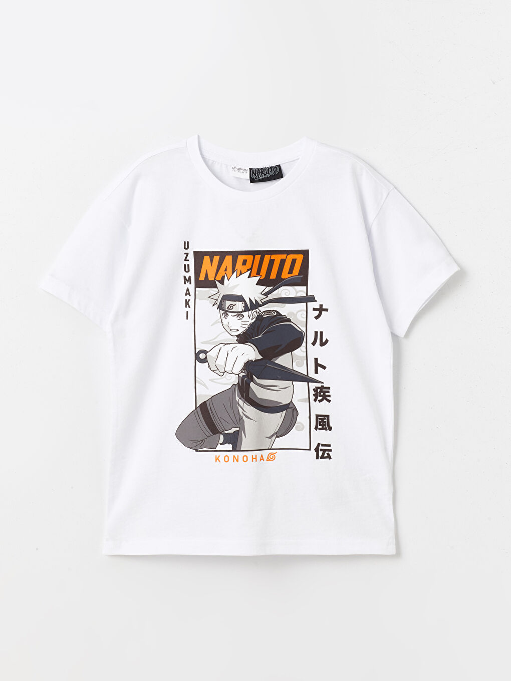 LCW Kids Beyaz Bisiklet Yaka Naruto Baskılı Erkek Çocuk Pijama Üst