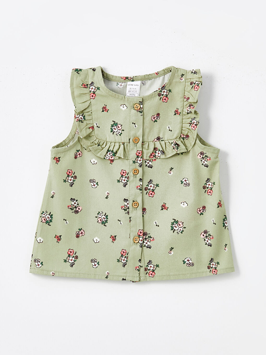 Yeşil Bisiklet Yaka Çiçekli Kız Bebek Bluz