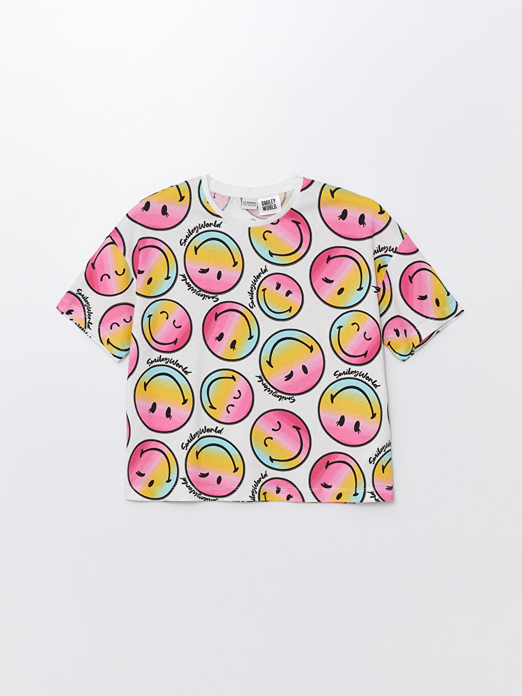 Crew Neck SmileyWorld Printed Girl's Crop T-Shirt -S4EA84Z4-LRA