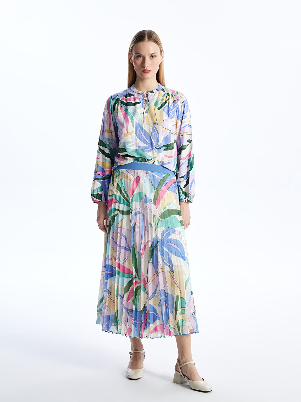 Elastic Waist Patterned Chiffon Women's Pleated Skirt -S4EB25Z8-LTM