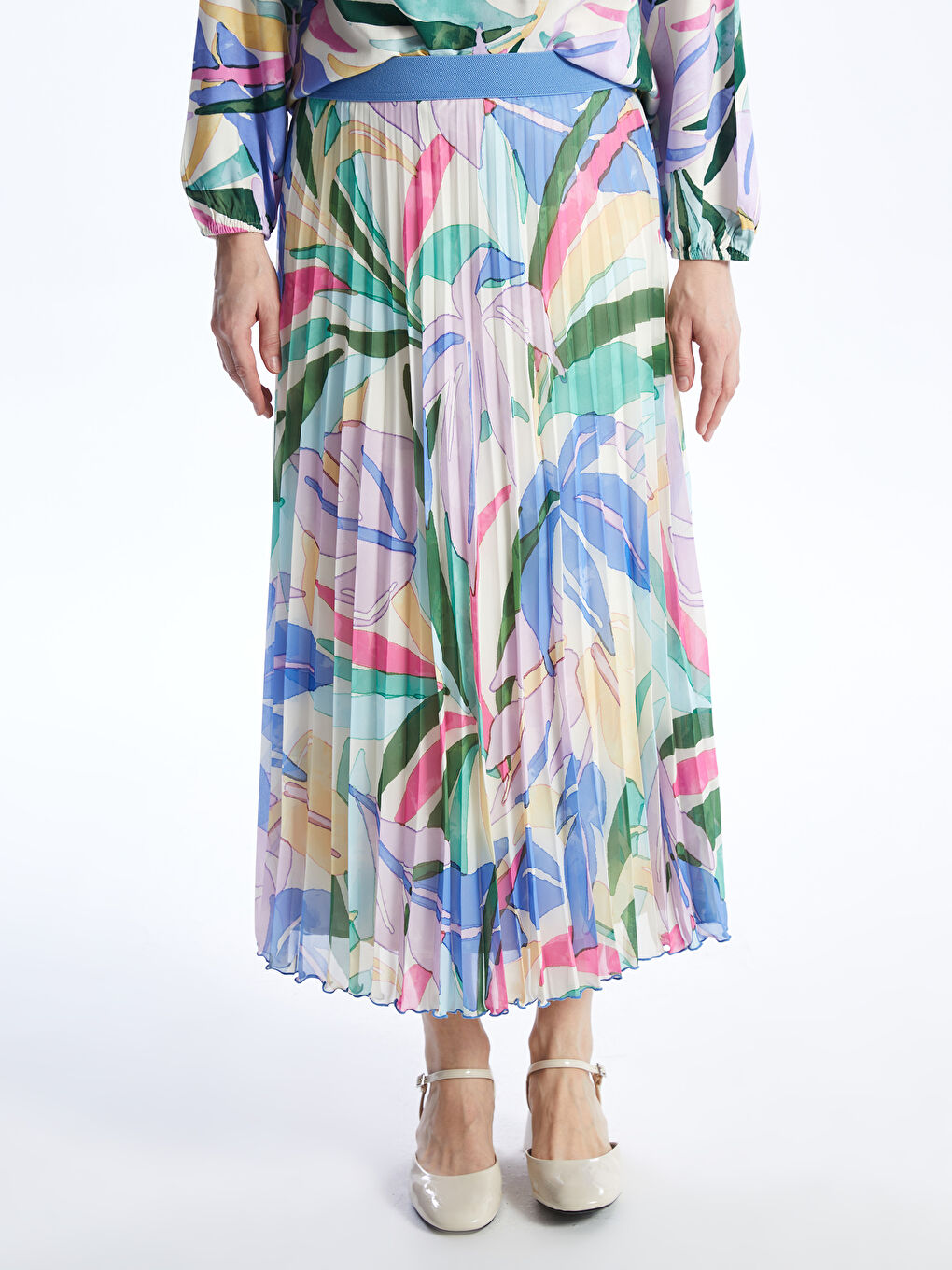 Elastic Waist Patterned Chiffon Women's Pleated Skirt -S4EB25Z8-LTM