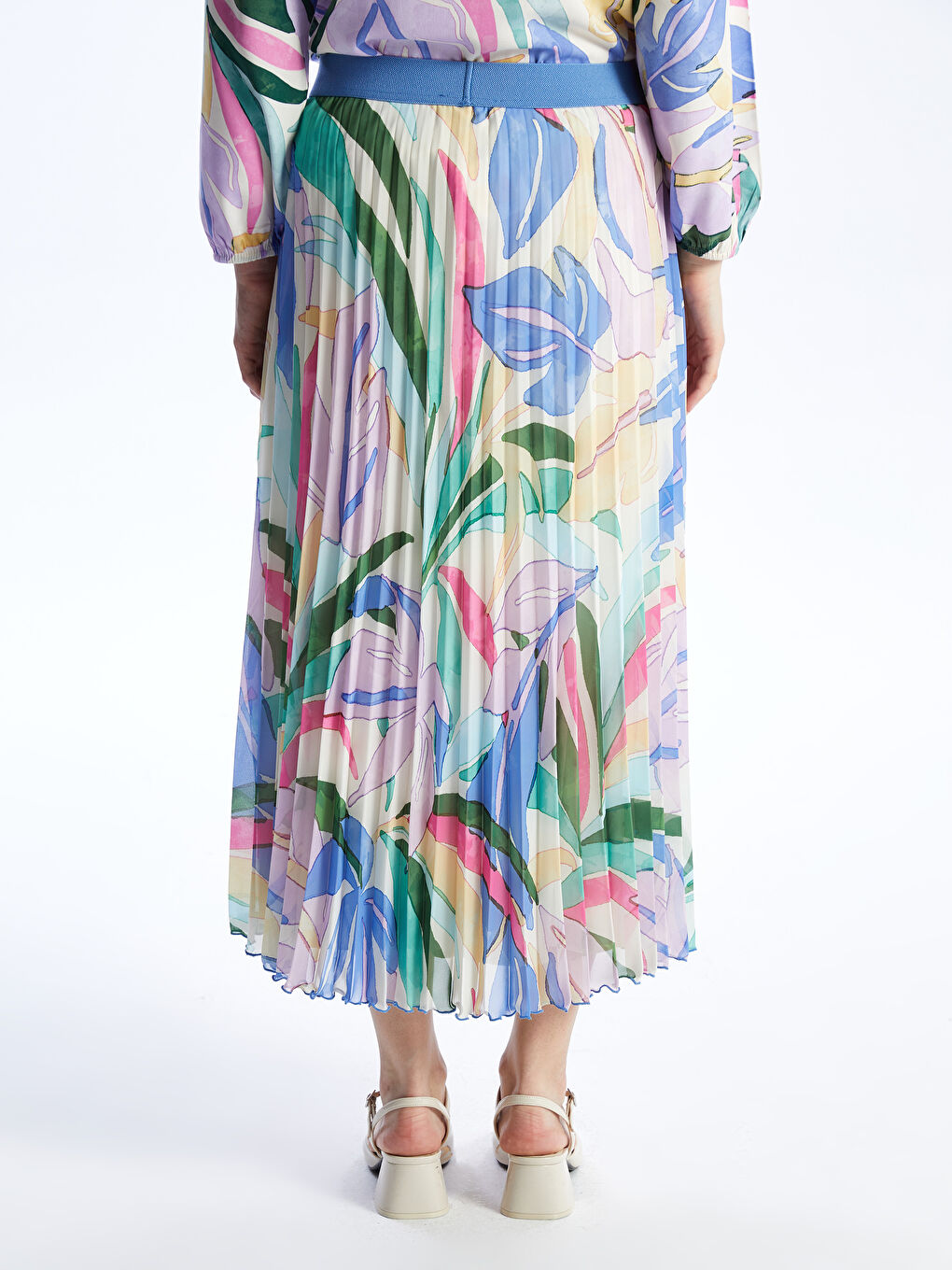 Elastic Waist Patterned Chiffon Women's Pleated Skirt -S4EB25Z8-LTM