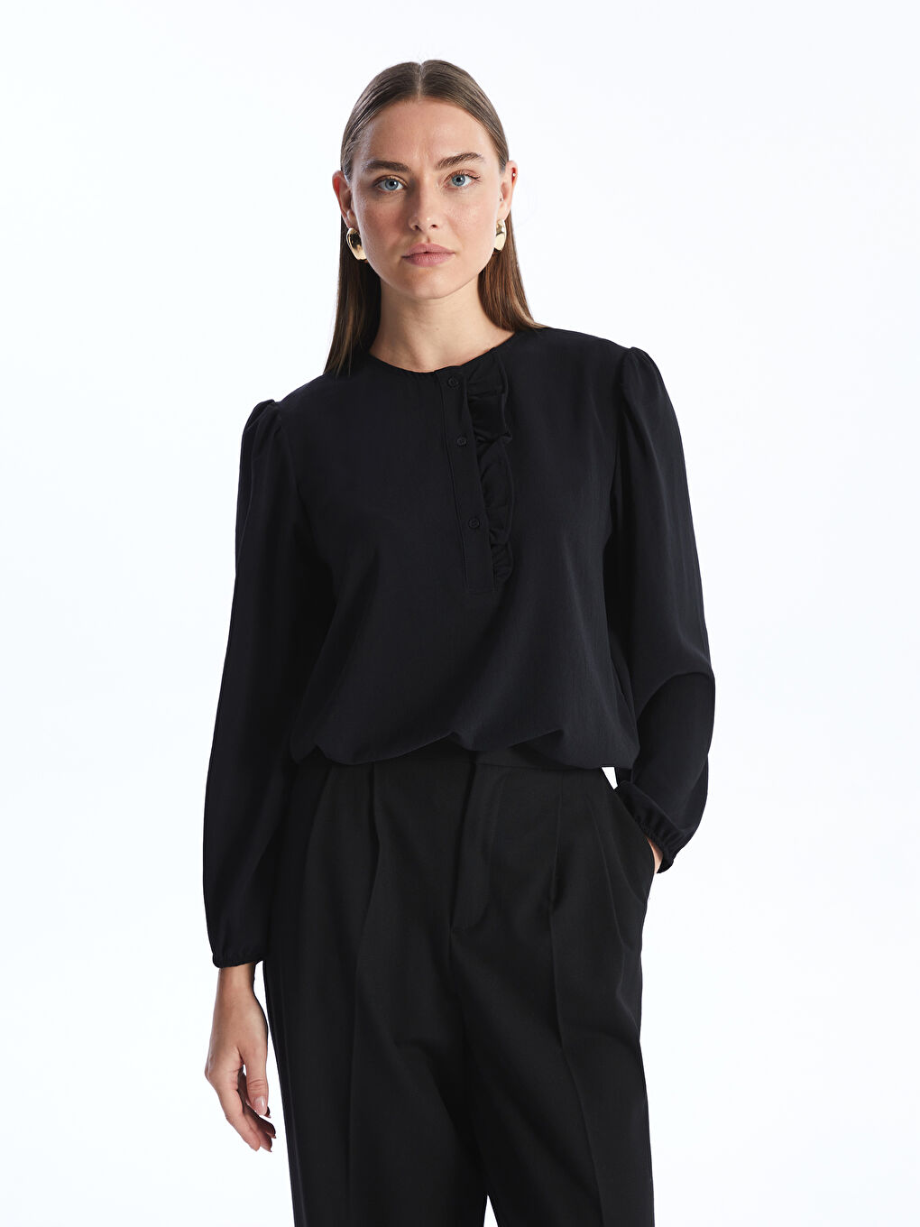 Crew Neck Regular Long Sleeve Women's Blouse -S4EB36Z8-CVL