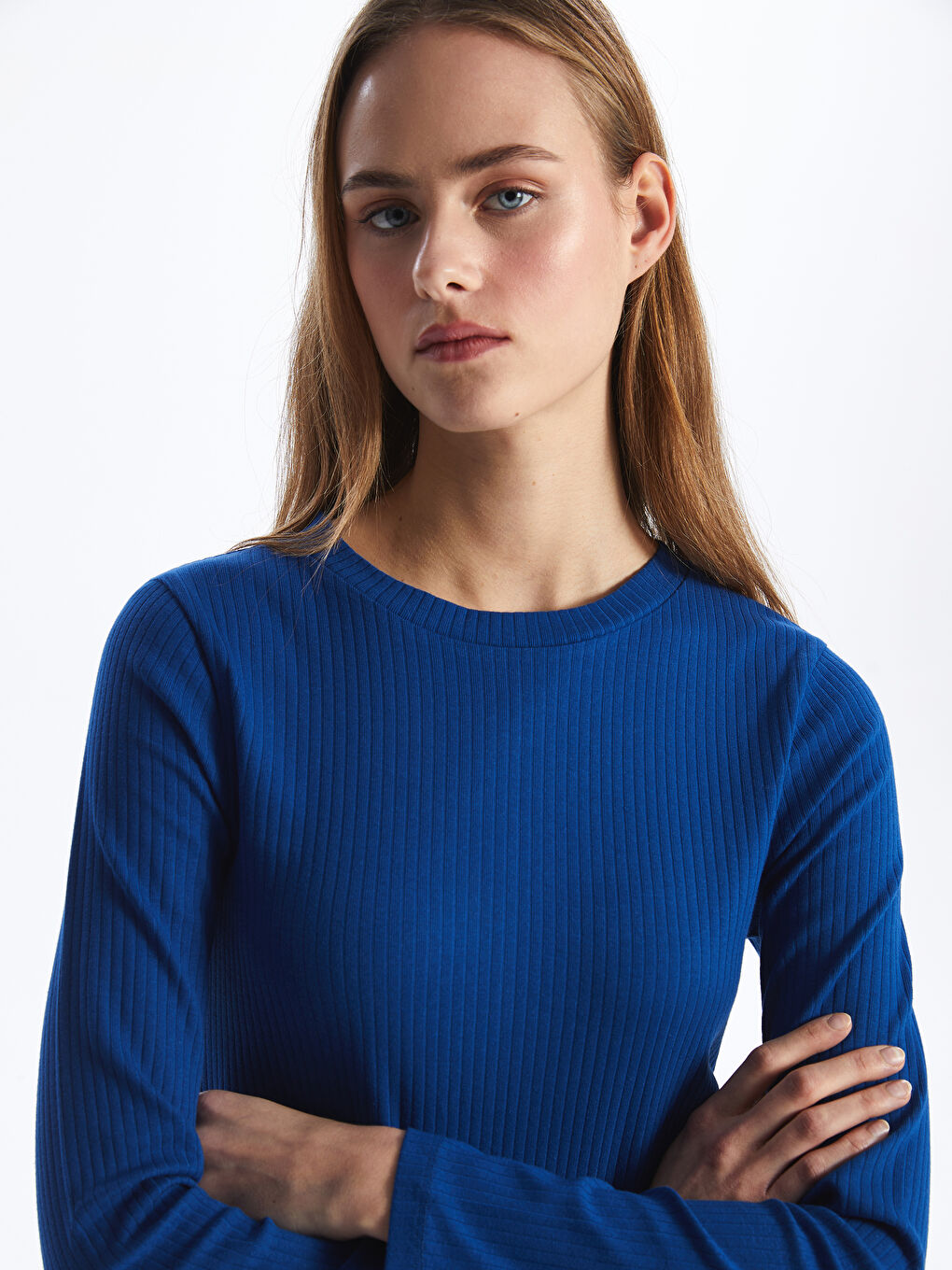 Crew Neck Plain Long Sleeve Linen-Look Women's Dress -S4EB37Z8-HLM